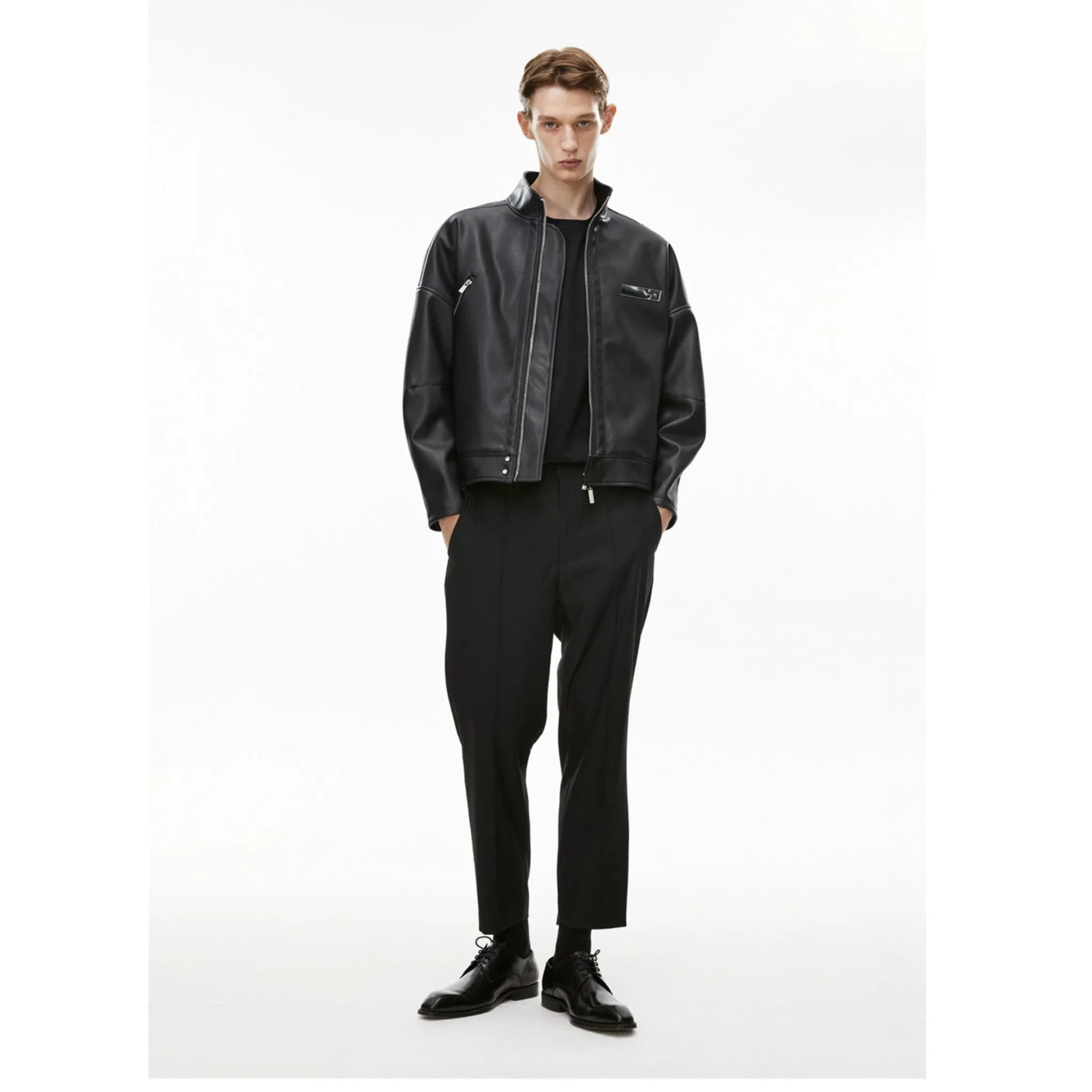 Custom Acrylic Mirror Leather Jacket Black