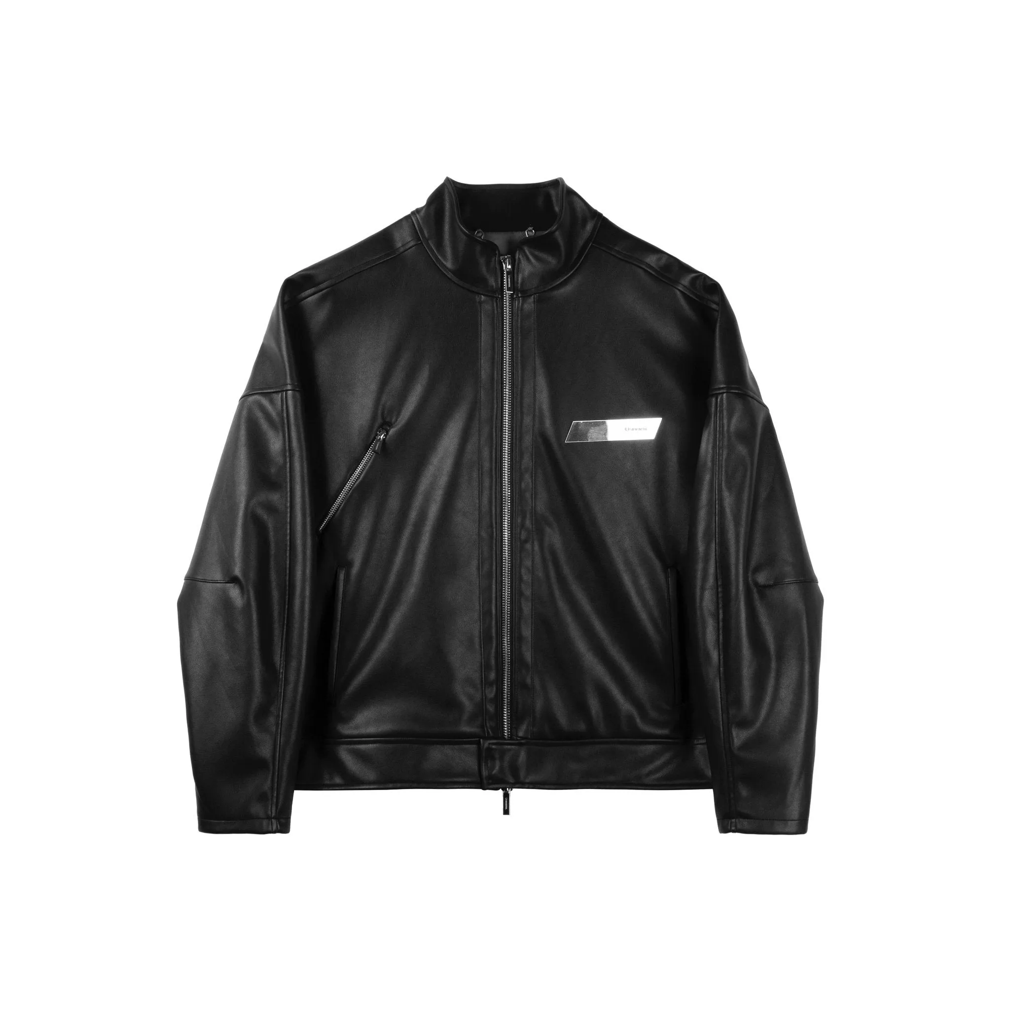 Custom Acrylic Mirror Leather Jacket Black