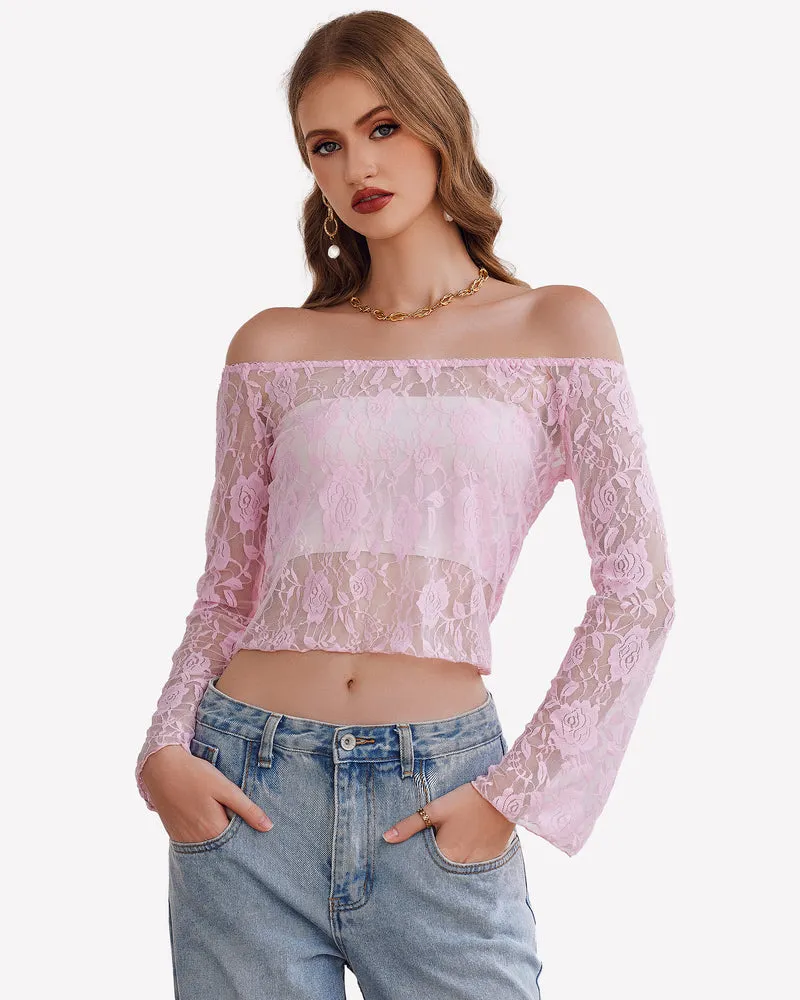 Lace Mesh Y2k Sheer Crop Tops