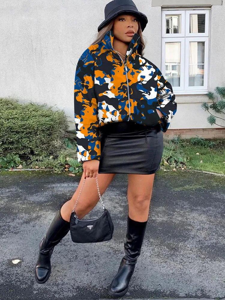 Long Sleeves Printed Zipper Coats