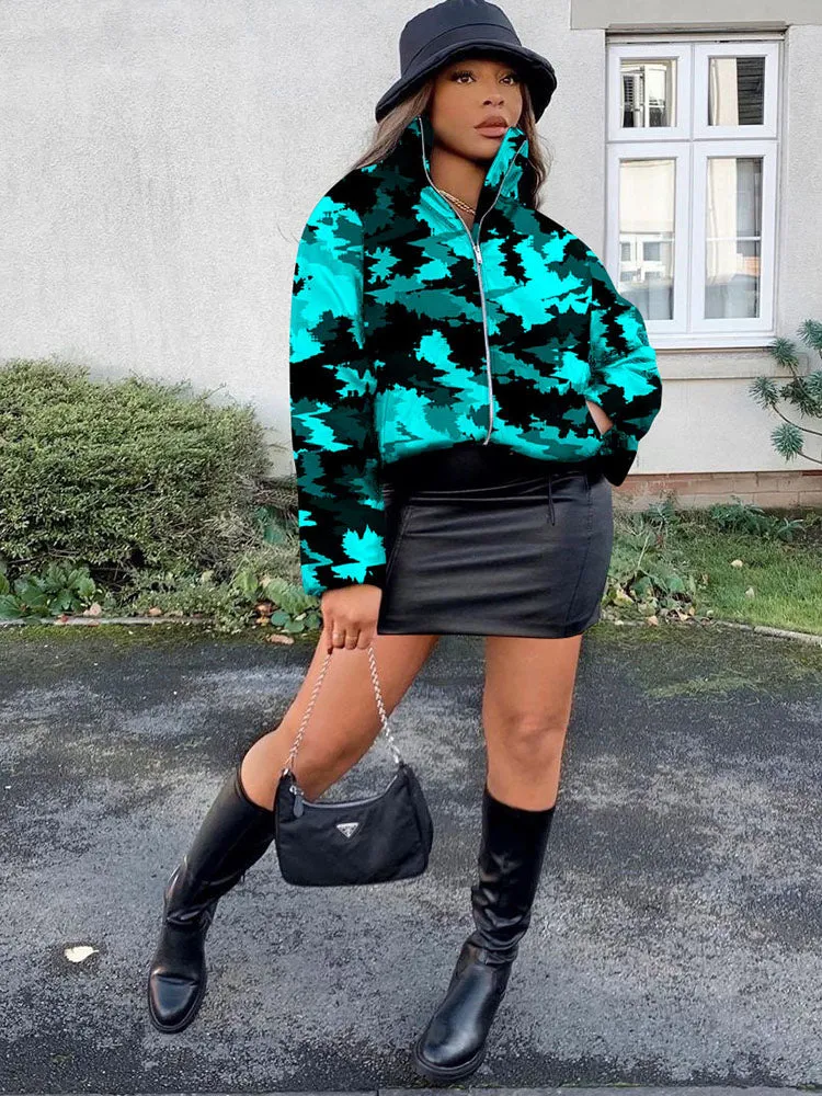 Long Sleeves Printed Zipper Coats