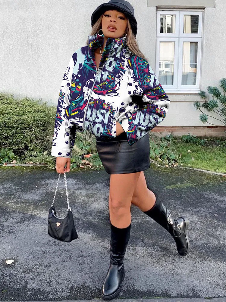 Long Sleeves Printed Zipper Coats