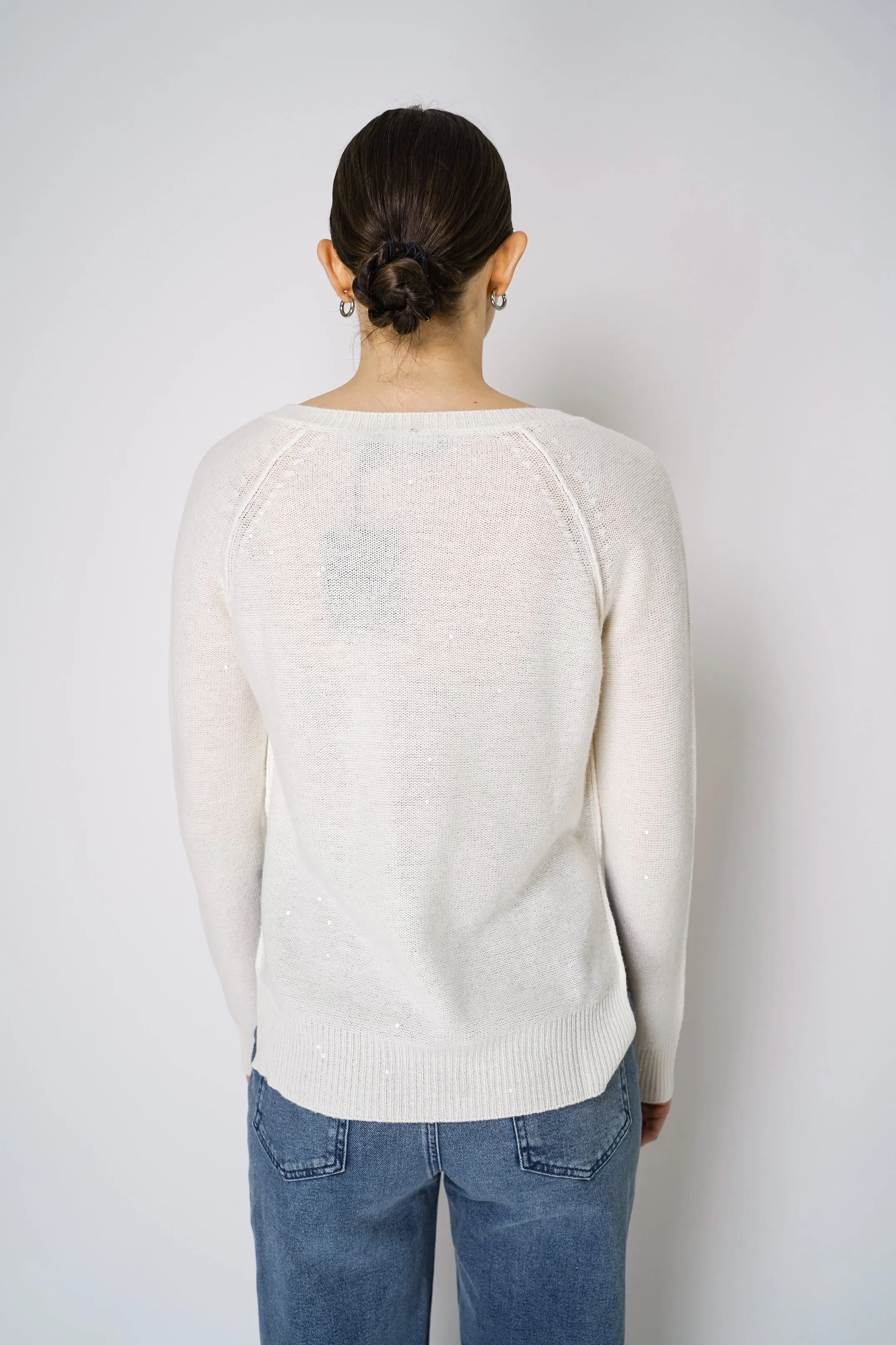 Lorena Antoniazzi Subtle Sparkle Cashmere Blend Knitted Pullover in Off-White