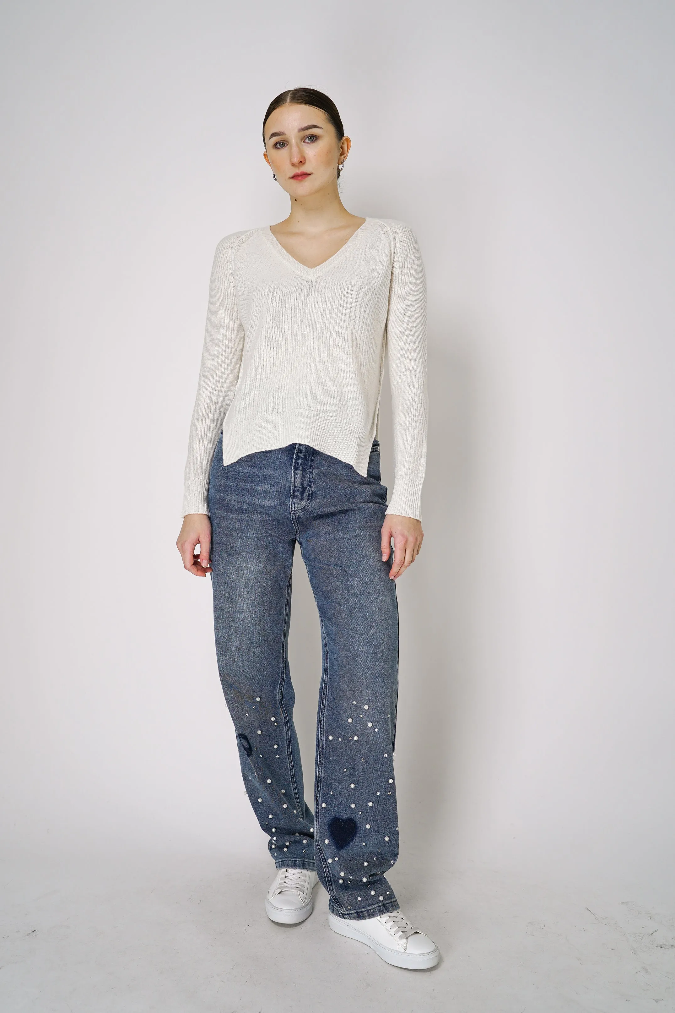 Lorena Antoniazzi Subtle Sparkle Cashmere Blend Knitted Pullover in Off-White