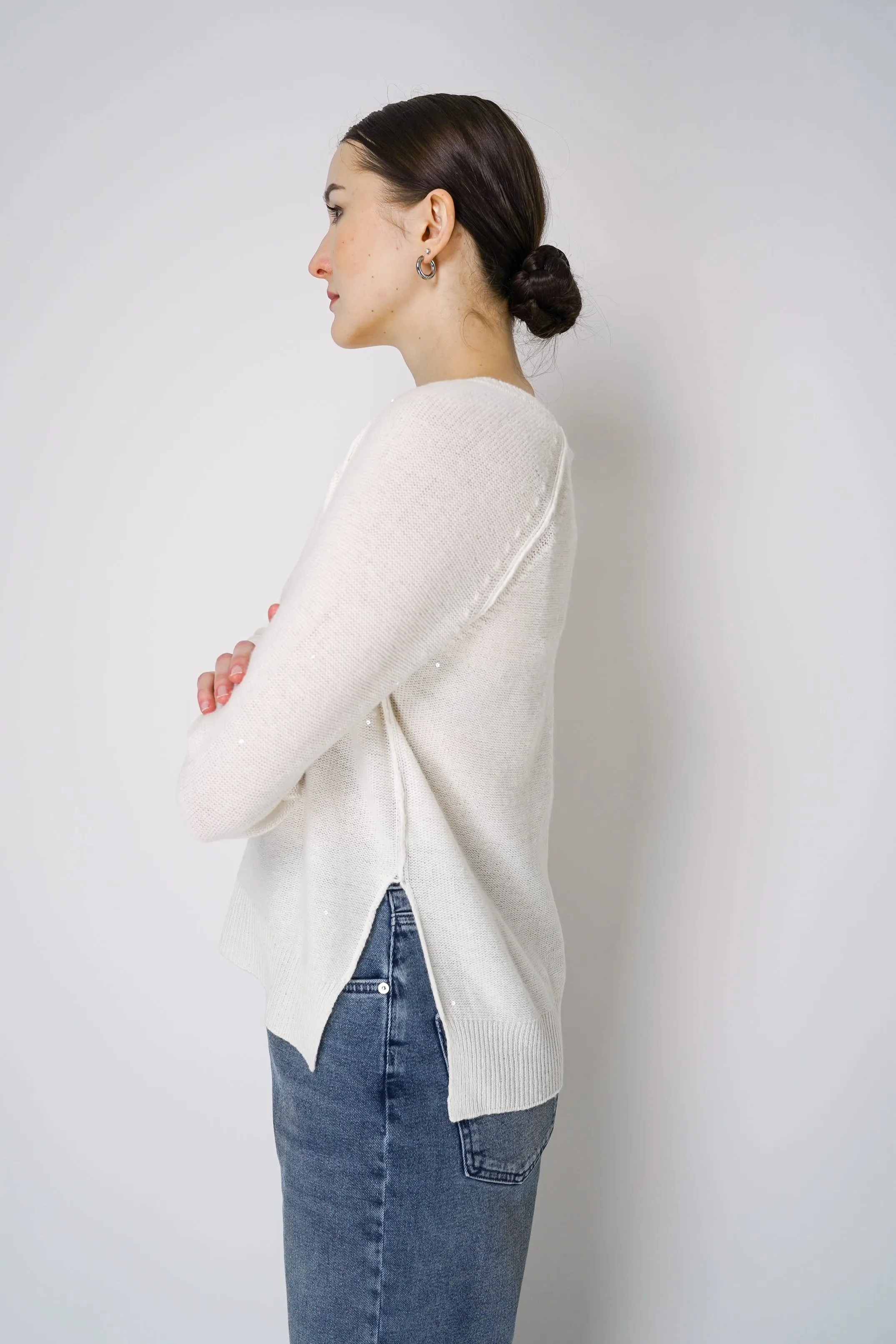 Lorena Antoniazzi Subtle Sparkle Cashmere Blend Knitted Pullover in Off-White