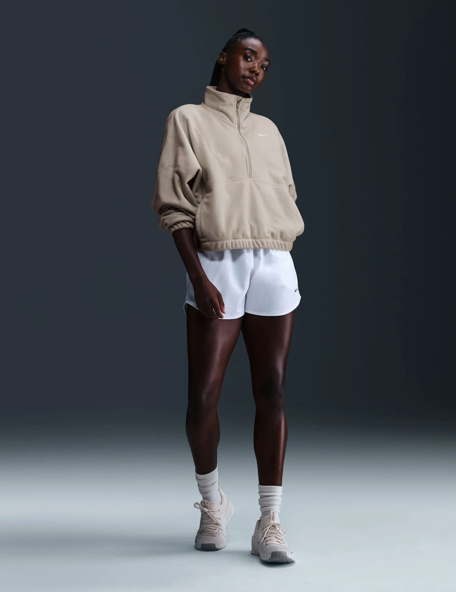 One Oversized 1/2-Zip Fleece Top - Light Orewood Brown/White