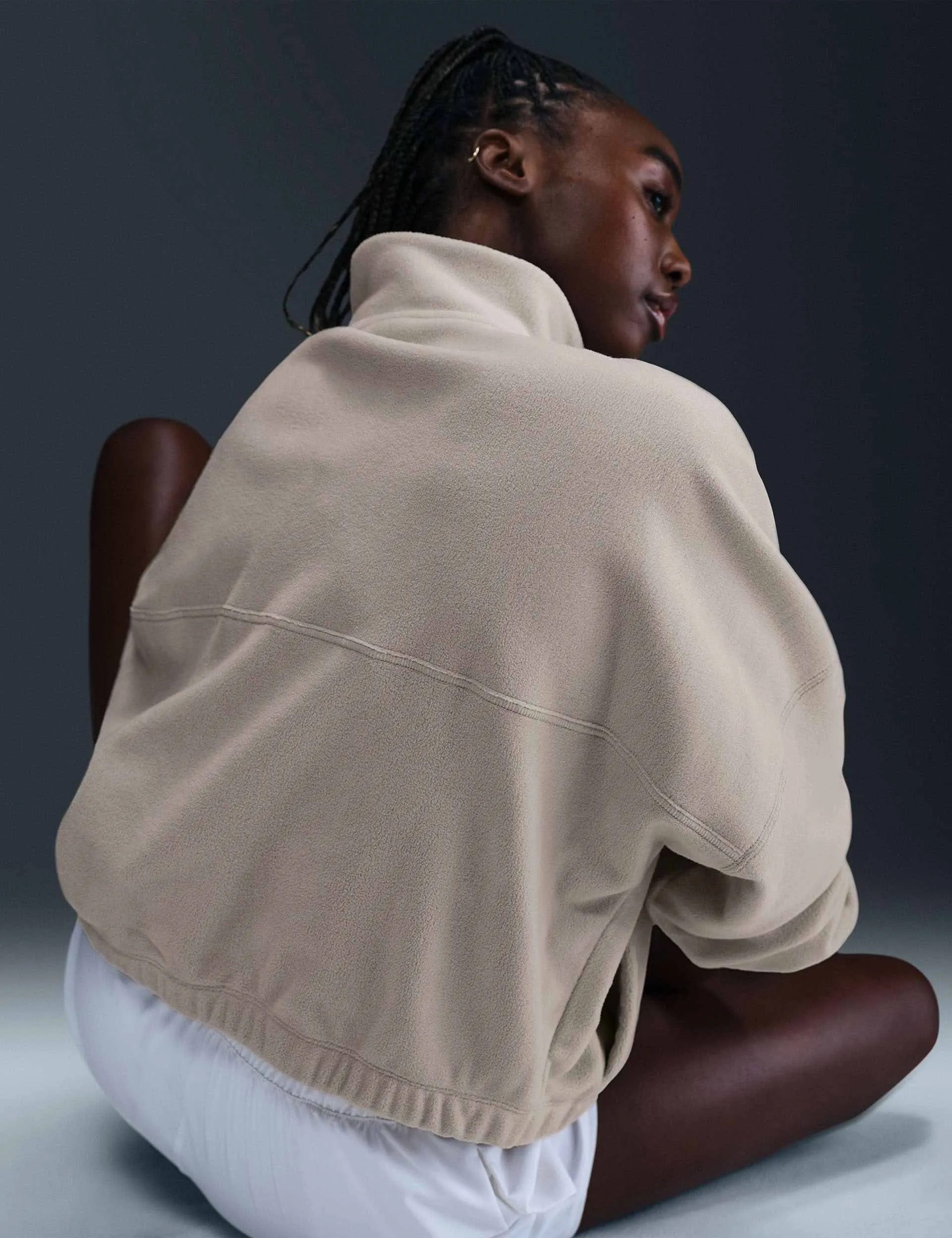 One Oversized 1/2-Zip Fleece Top - Light Orewood Brown/White