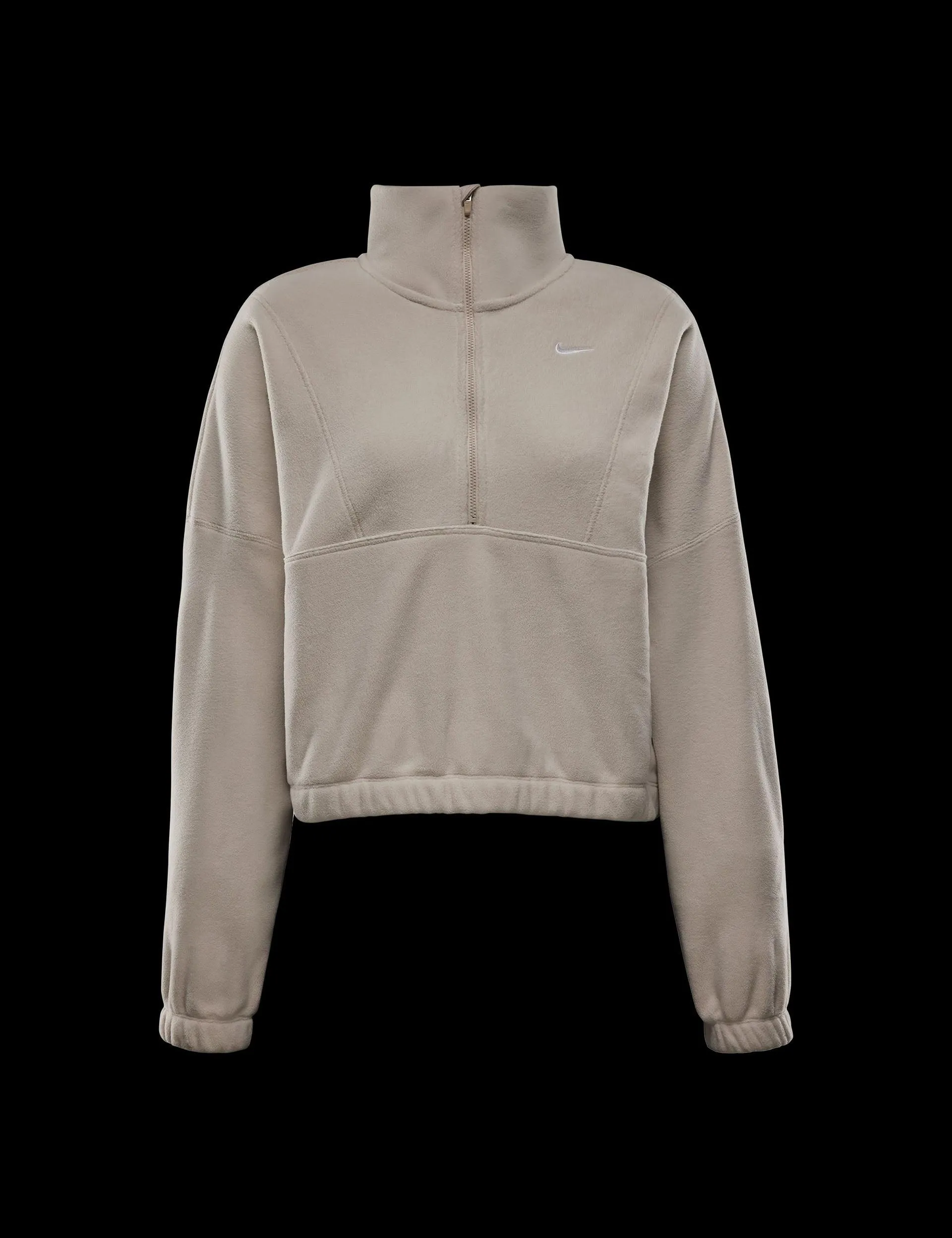 One Oversized 1/2-Zip Fleece Top - Light Orewood Brown/White