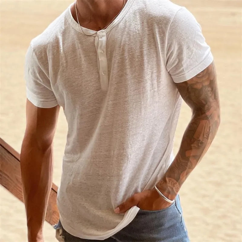Resort Style Crew Neck Linen T-Shirt
