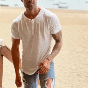 Resort Style Crew Neck Linen T-Shirt