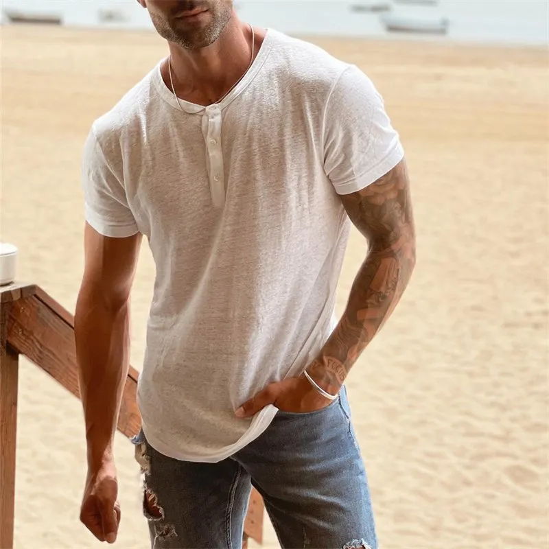 Resort Style Crew Neck Linen T-Shirt