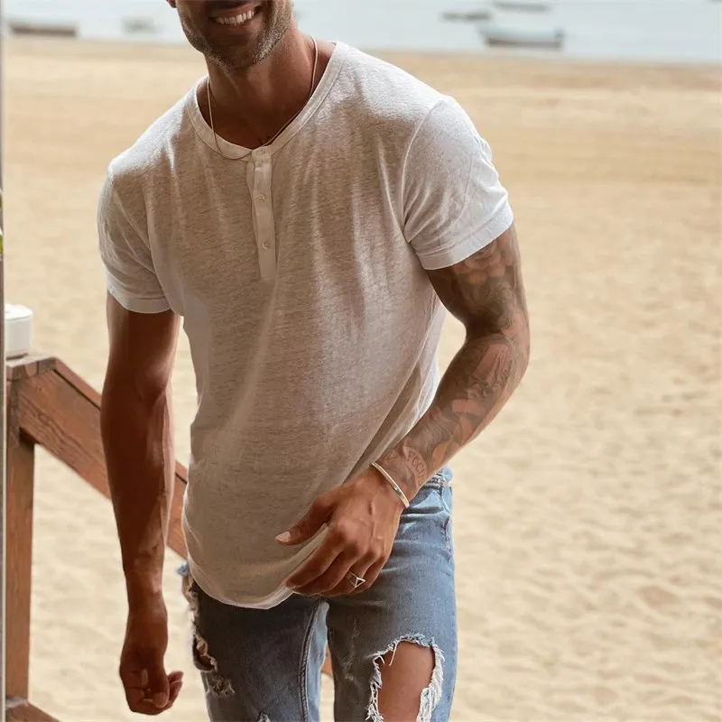 Resort Style Crew Neck Linen T-Shirt