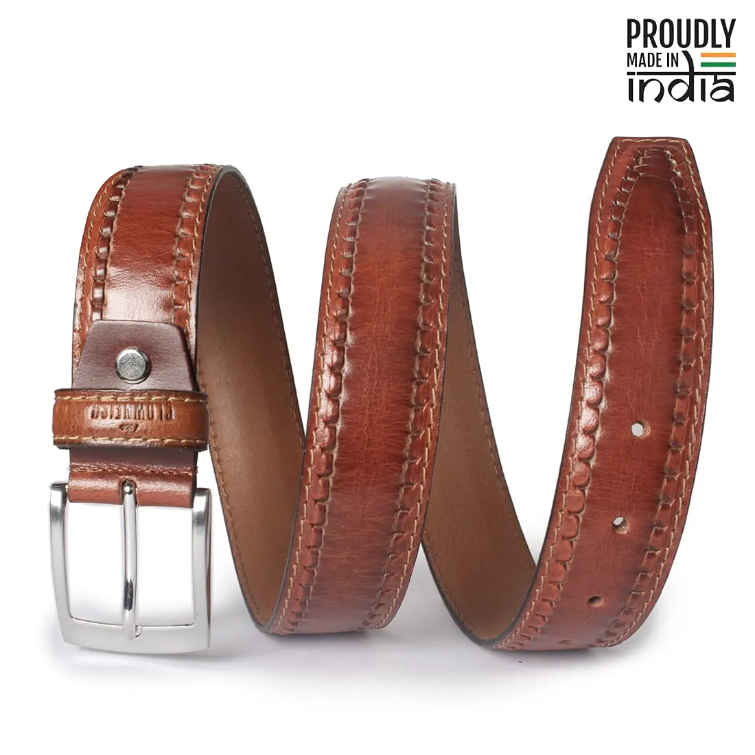 THE CLOWNFISH Men's Genuine Leather Belt with Textured/Embossed Design-Cocoa Brown (Size-32 inches)