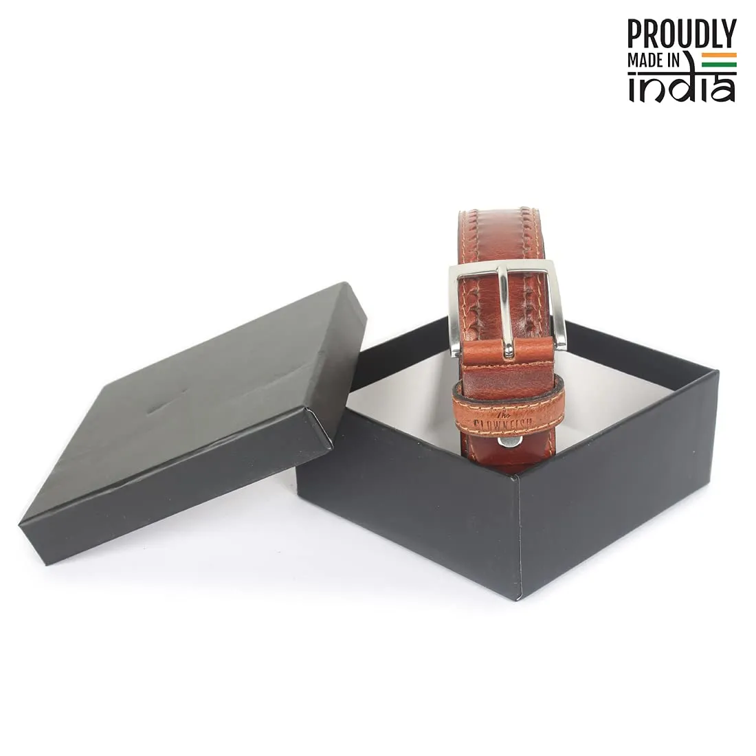 THE CLOWNFISH Men's Genuine Leather Belt with Textured/Embossed Design-Cocoa Brown (Size-32 inches)