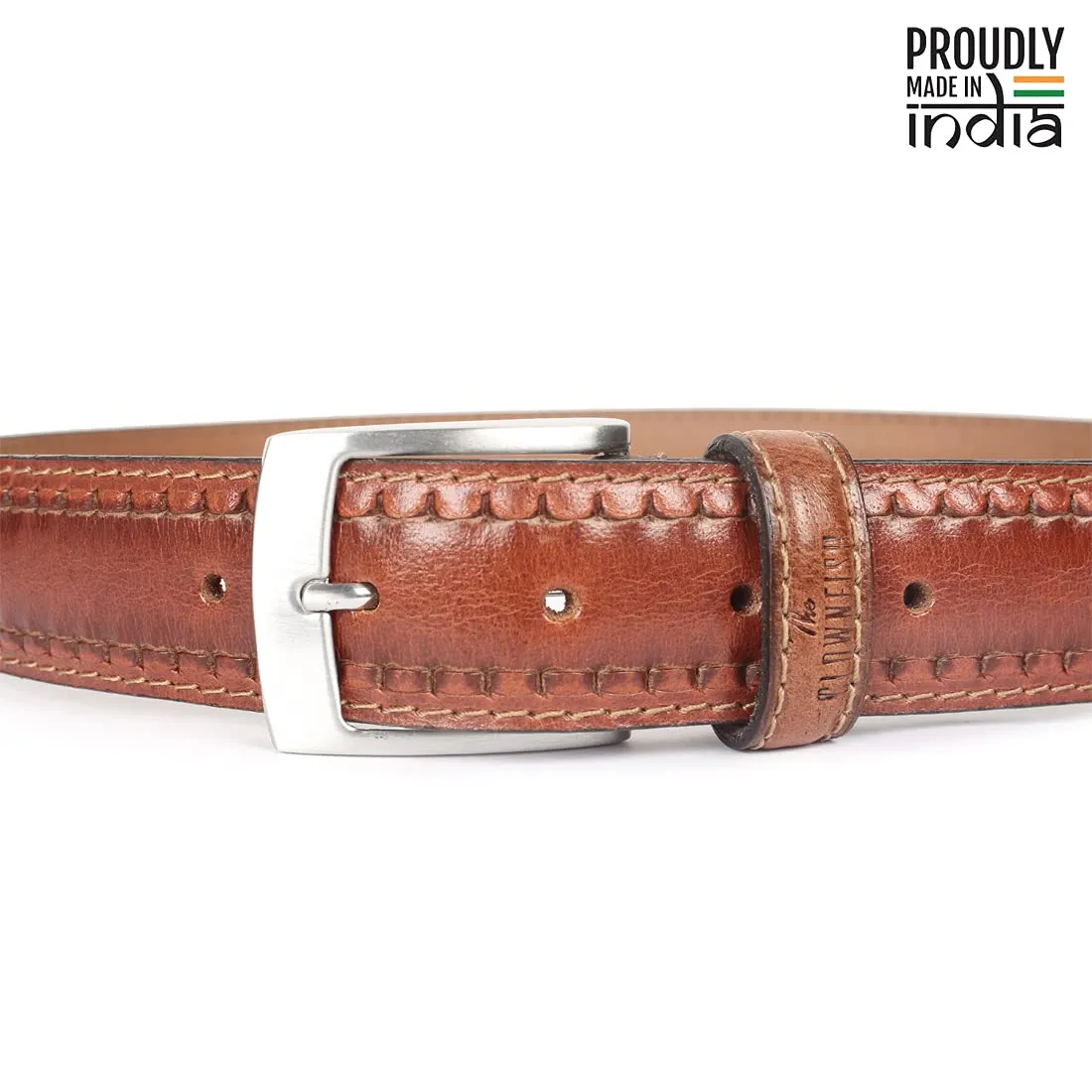THE CLOWNFISH Men's Genuine Leather Belt with Textured/Embossed Design-Cocoa Brown (Size-32 inches)