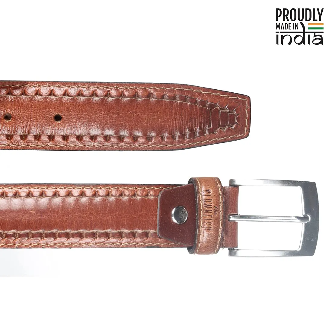 THE CLOWNFISH Men's Genuine Leather Belt with Textured/Embossed Design-Cocoa Brown (Size-32 inches)